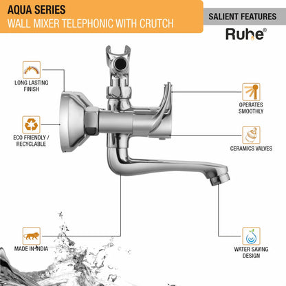 Aqua Telephonic Wall Mixer Brass Faucet (with Crutch) features