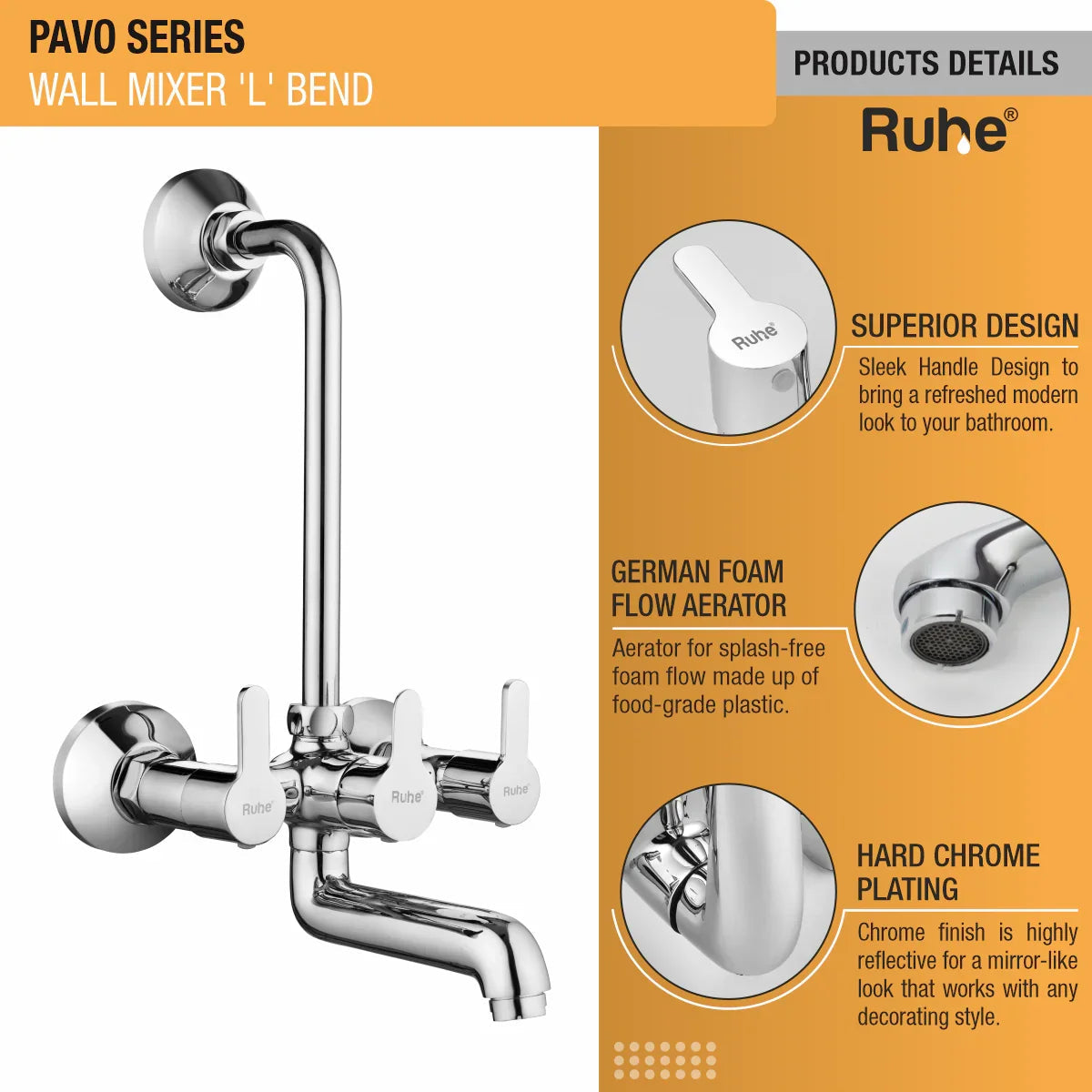 Pavo Wall Mixer Brass Faucet with L Bend product details
