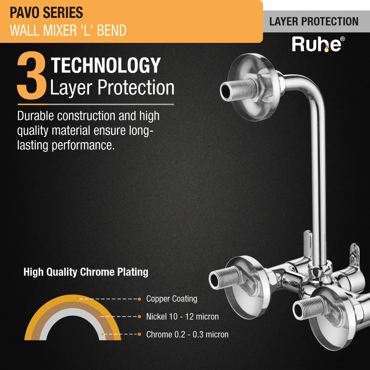 Pavo Wall Mixer Brass Faucet with L Bend 3 layer protection
