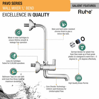 Pavo Wall Mixer Brass Faucet with L Bend features
