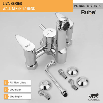 Liva Wall Mixer Brass Faucet with L Bend package content
