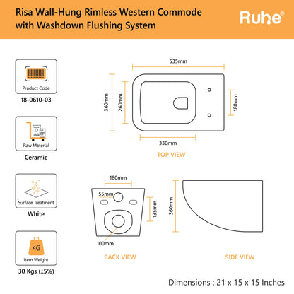 Risa Wall Hung Western Commode (Dimensions)