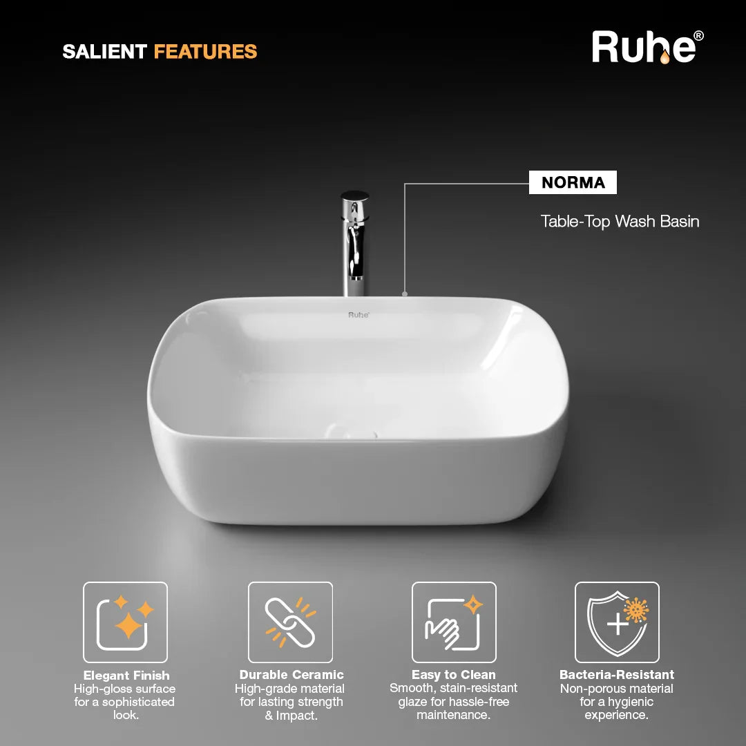 White Norma Table Top Wash Basin (Features)