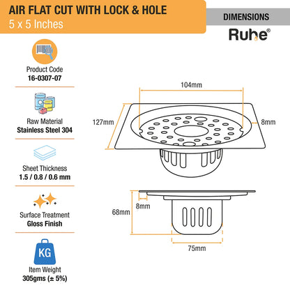 Air Flat Cut Floor Drain with Lock & Cockroach Trap