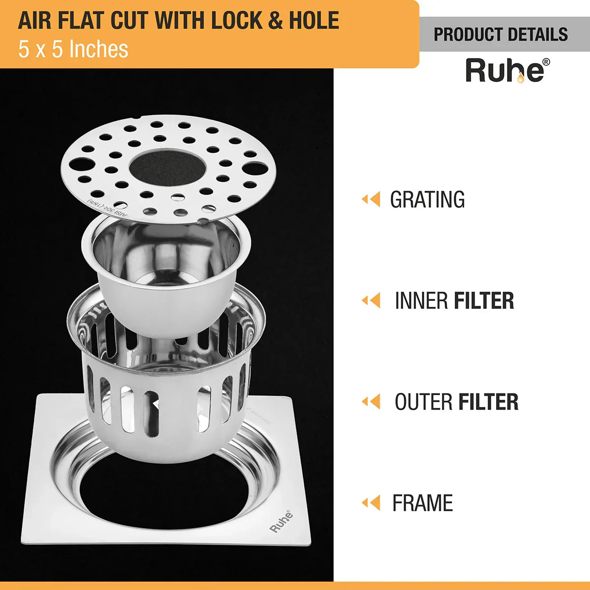 Air Flat Cut Floor Drain with Lock & Cockroach Trap