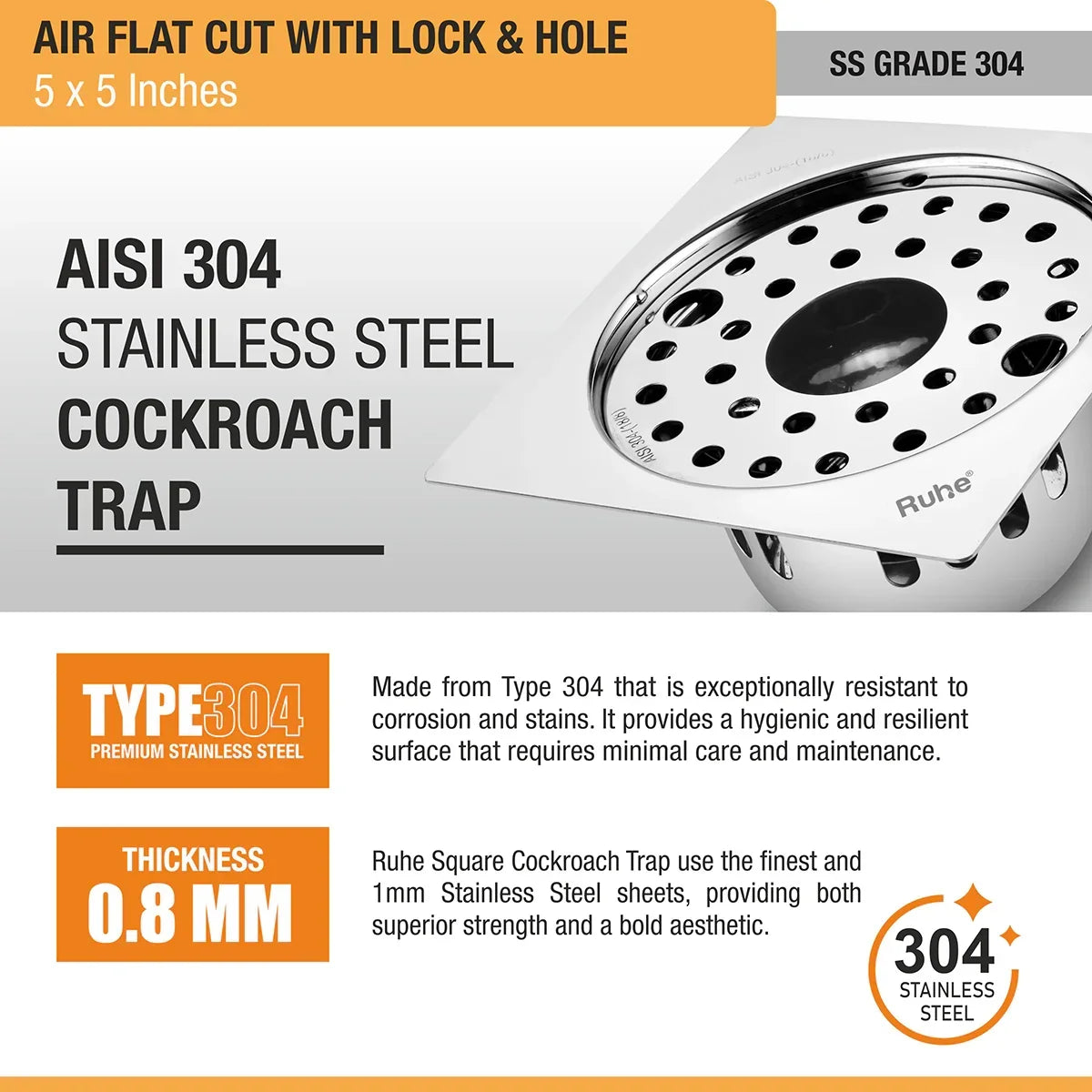 Air Flat Cut Floor Drain with Lock & Cockroach Trap