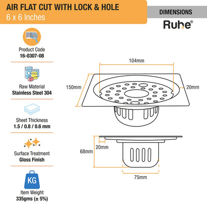 Air Flat Cut Floor Drain with Lock & Cockroach Trap