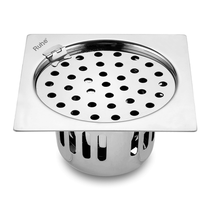 Air Square Flat Cut 304-Grade Floor Drain with Hinge & Cockroach Trap (5 x 5 Inches) - by Ruhe - Ruhe