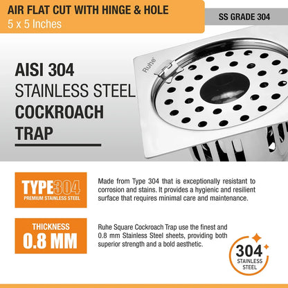 Air Flat Cut Floor Drain with Hinge & Cockroach Trap