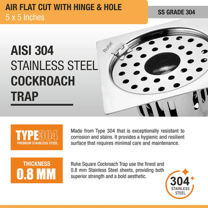 Air Flat Cut Floor Drain with Hinge & Cockroach Trap