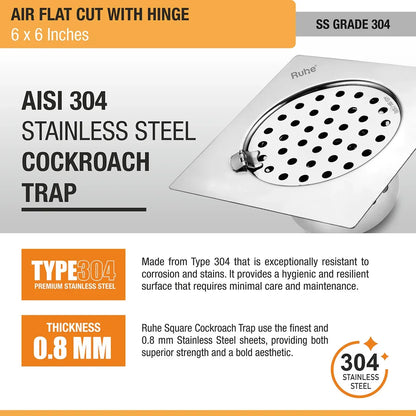 Air Flat Cut Floor Drain with Hinge & Cockroach Trap