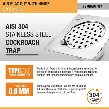 Air Flat Cut Floor Drain with Hinge & Cockroach Trap
