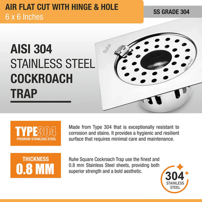 Air Flat Cut Floor Drain with Hinge & Cockroach Trap