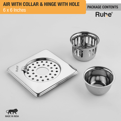 Air Square 304-Grade Floor Drain with Collar, Hinge, Hole & Cockroach Trap (6 x 6 Inches) - by Ruhe - Ruhe