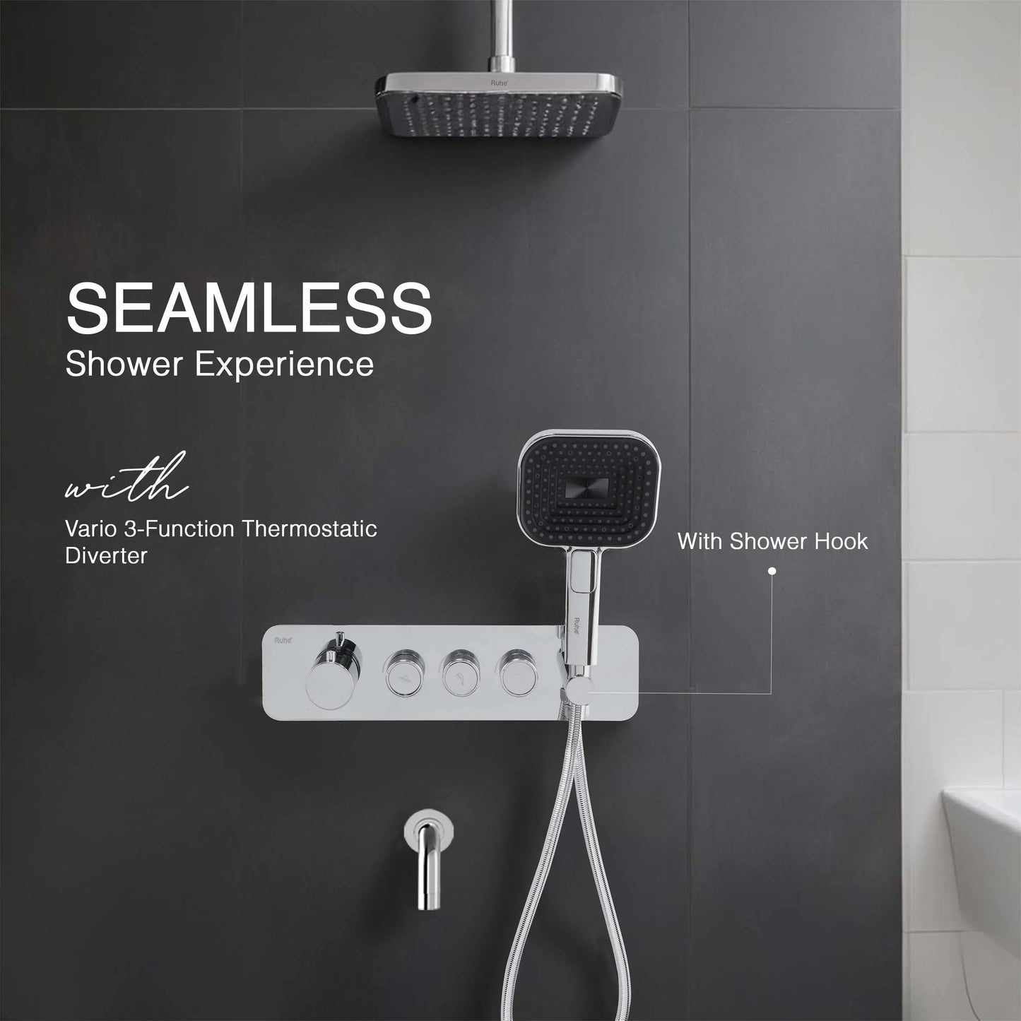 Vario 3-Function Thermostatic Diverter Set with Shower Hook