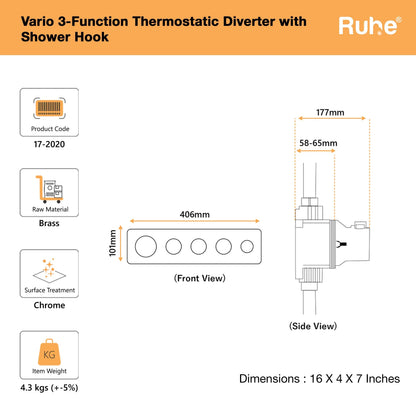 Vario 3-Function Thermostatic Diverter Set with Shower Hook