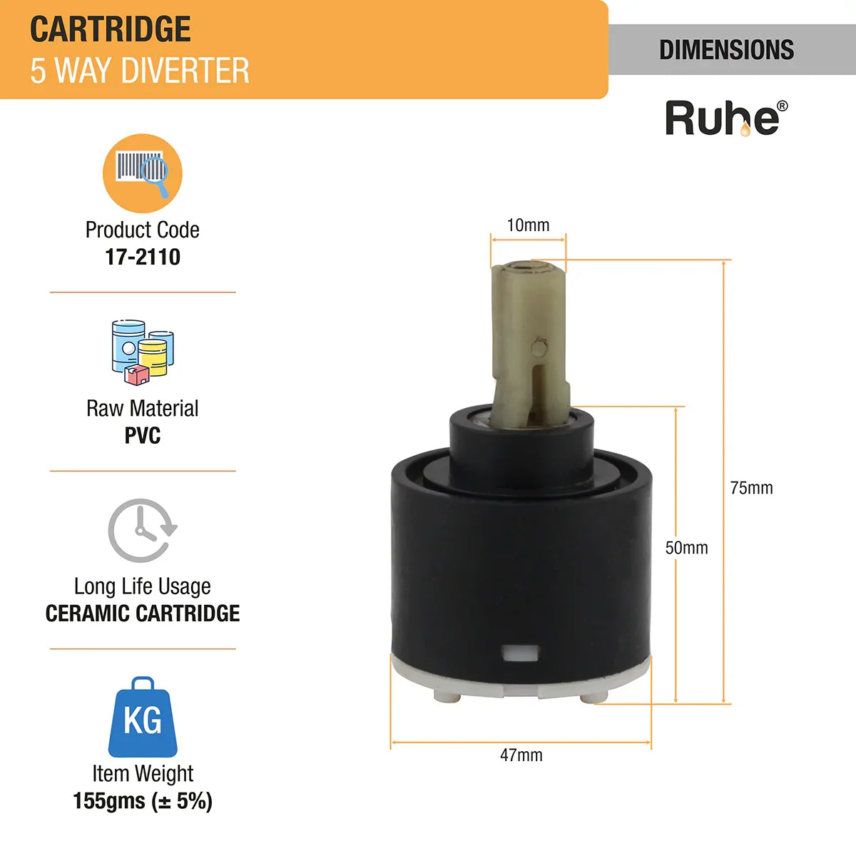 Cartridge for 5 Way Diverter (Pack of 2) dimensions and size