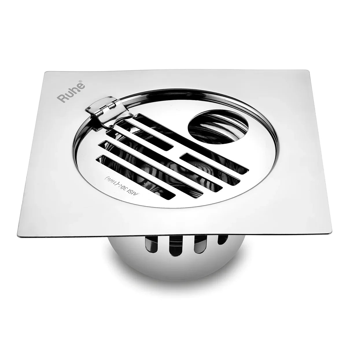 Classic Square Flat Cut Floor Drain (6 x 6 Inches) with Hinge, Hole and Cockroach Trap (304 Grade)