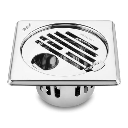 Classic Square Floor Drain (6 x 6 Inches) with Hinge, Hole & Cockroach Trap (304 Grade)