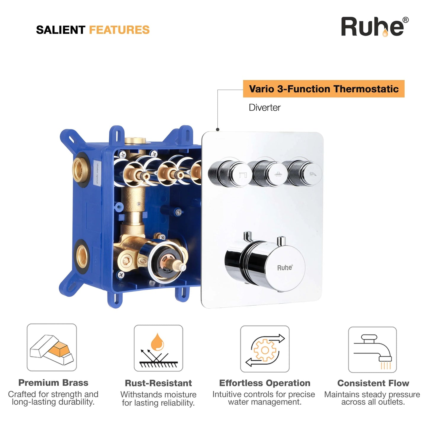 Vario 3-Function Thermostatic Diverter Set