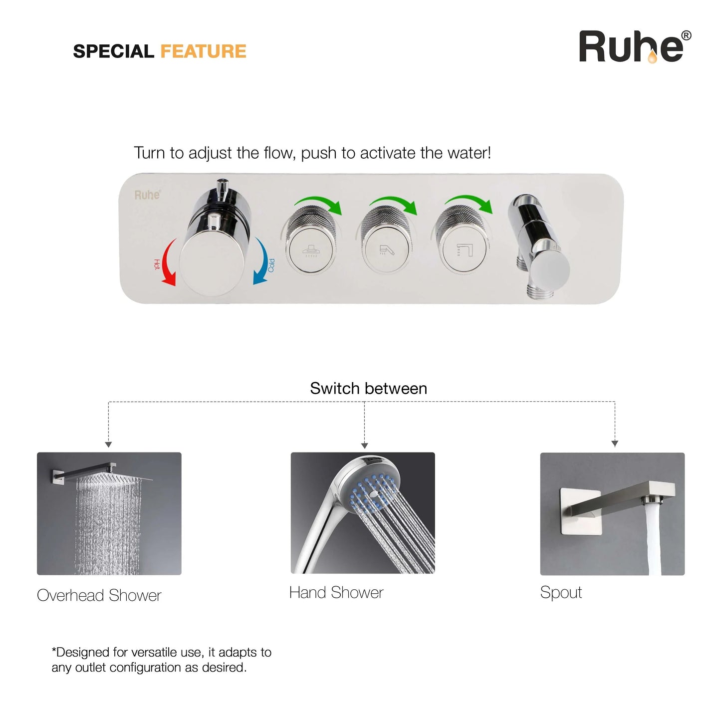 Vario 3-Function Thermostatic Diverter Set with Shower Hook