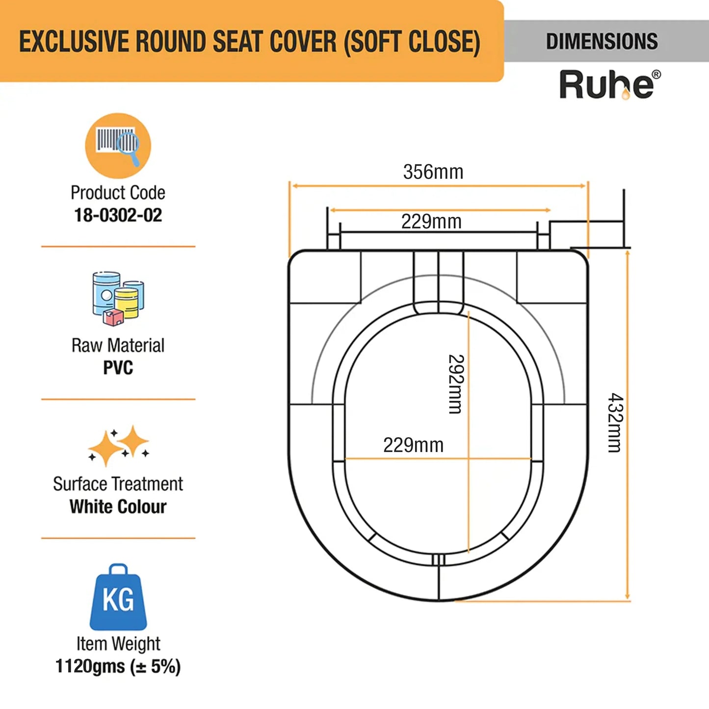 Exclusive Round Toilet Seat Cover (White) (Soft Close) - by Ruhe