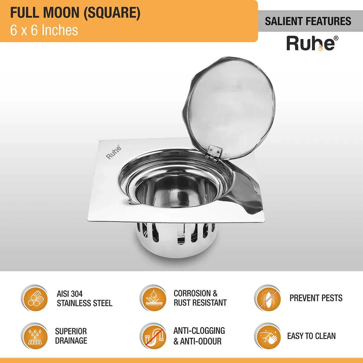 Full Moon Floor Drain with Cockroach Trap