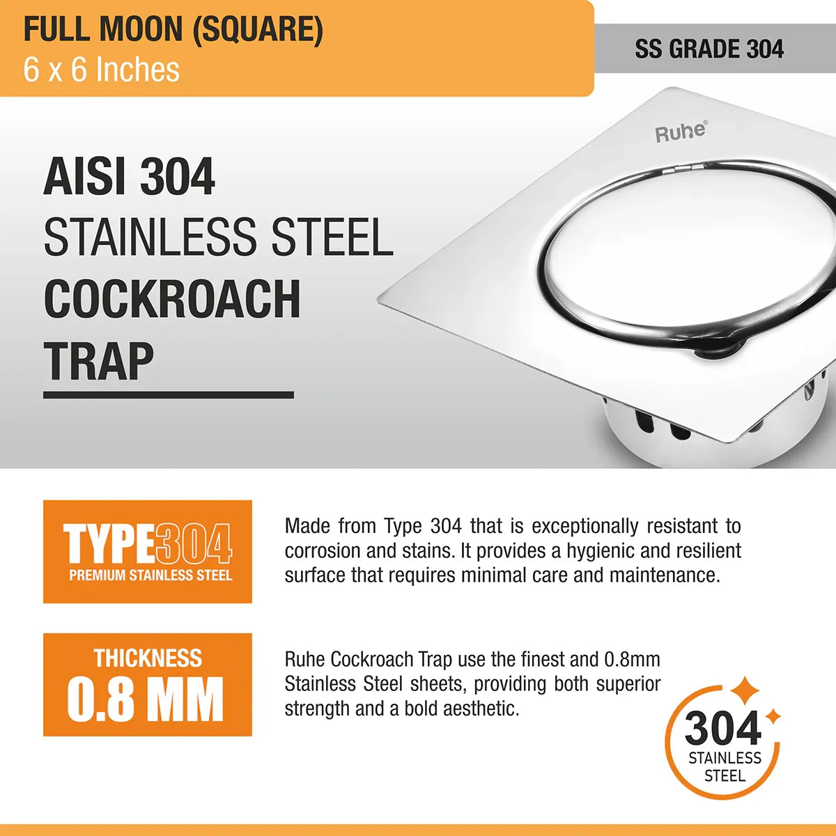 Full Moon Floor Drain with Cockroach Trap