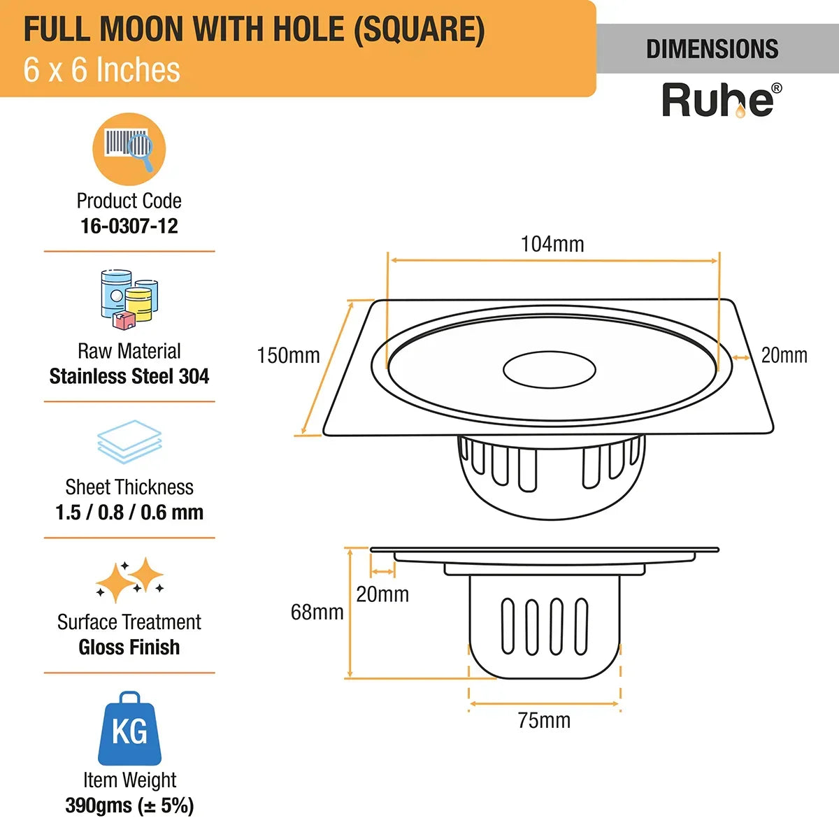 Full Moon Floor Drain with Cockroach Trap