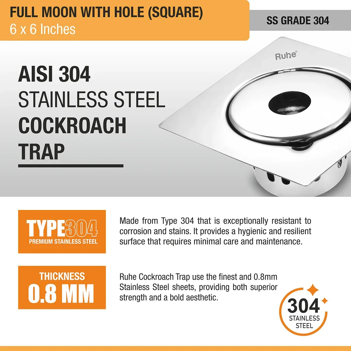 Full Moon Floor Drain with Cockroach Trap