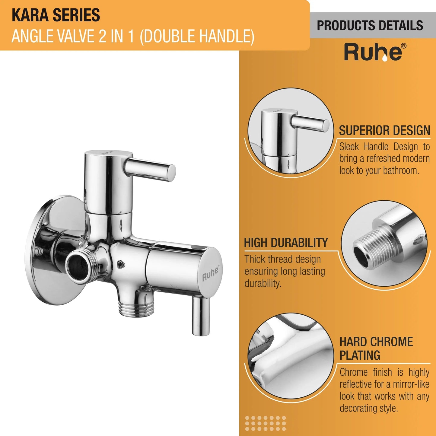 Kara Angle Valve 2 in 1 Double Handle Faucet details
