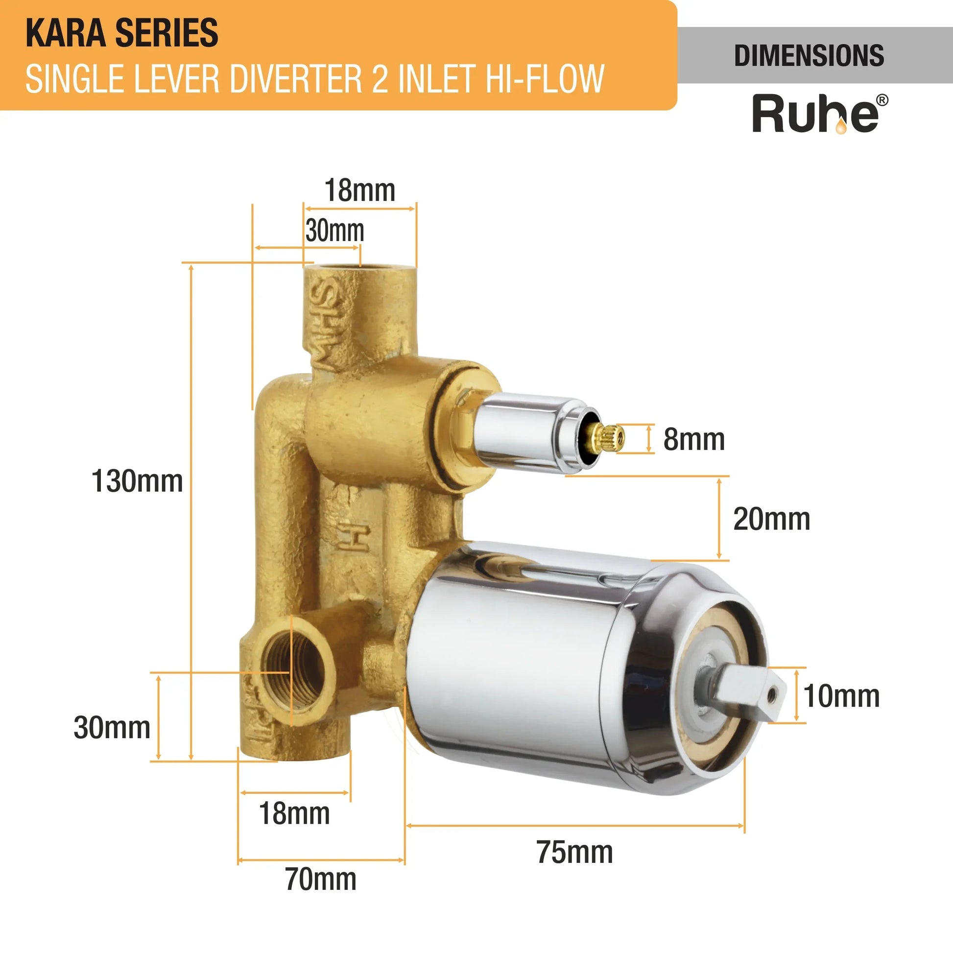 Kara Single Lever Diverter High Flow 2 Inlet Complete Faucet dimensions