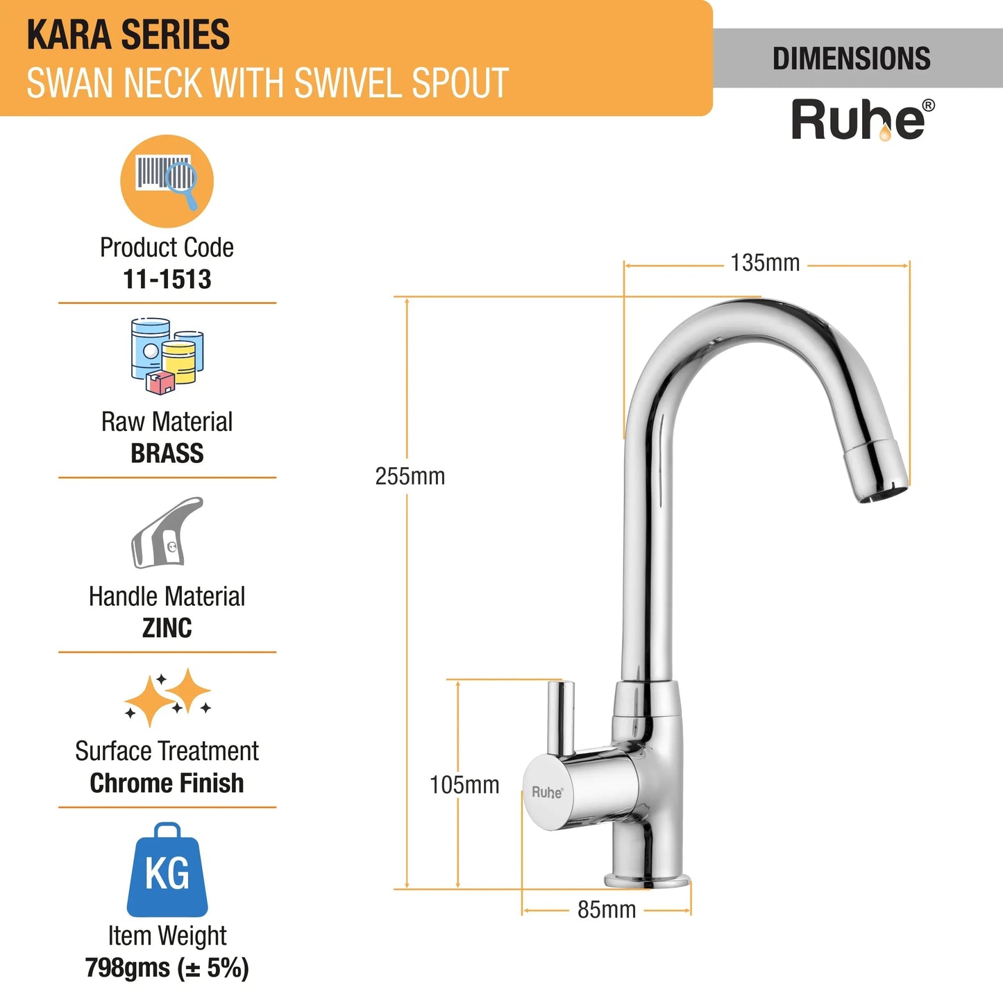 Kara Swan Neck with Swivel Spout Faucet dimensions and sizes