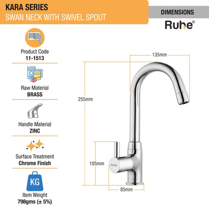 Kara Swan Neck with Swivel Spout Faucet dimensions and sizes