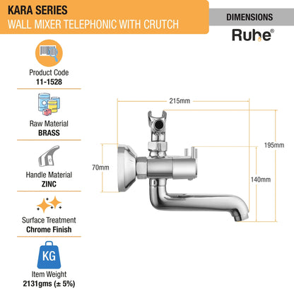 Kara Wall Mixer Telephonic with Crutch Faucet dimensions and sizes
