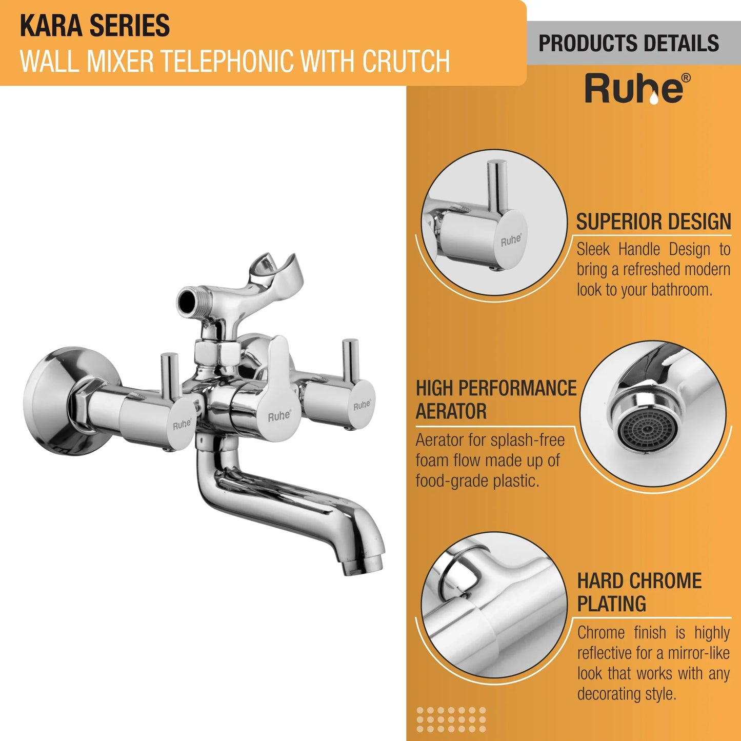 Kara Wall Mixer Telephonic with Crutch Faucet details