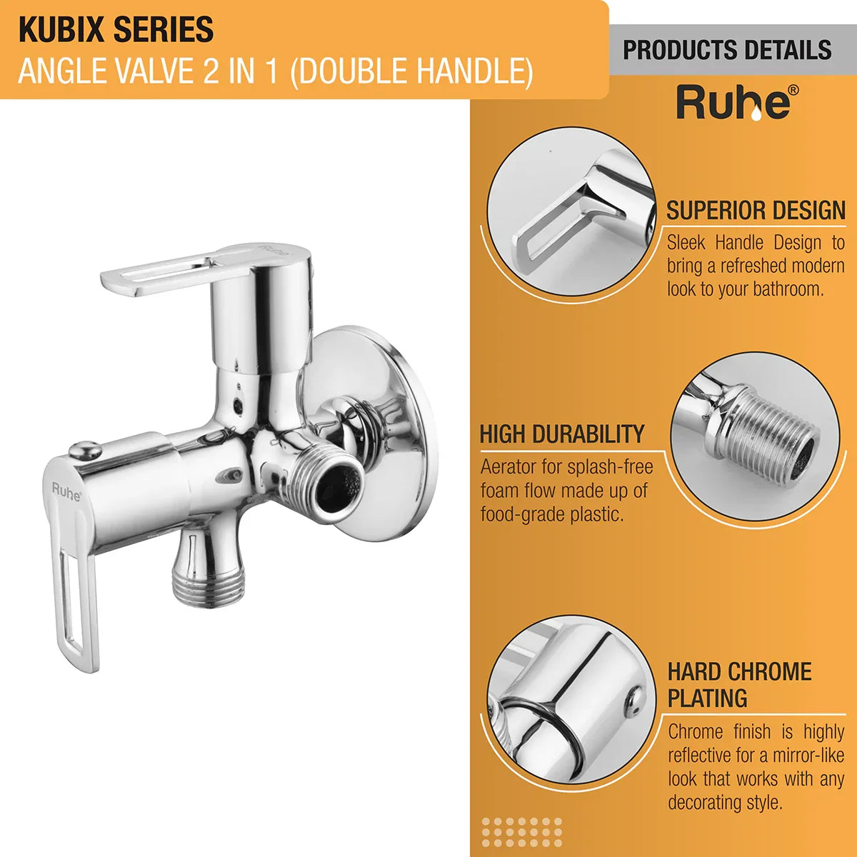 Kubix Two Way Angle Valve Brass Faucet (Double Handle) product details