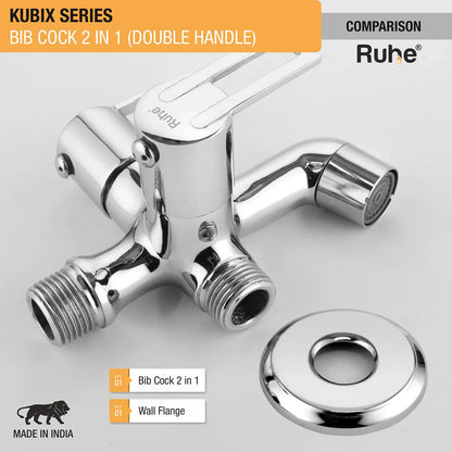 Kubix Two Way Bib Tap Brass Faucet (Double Handle) package content