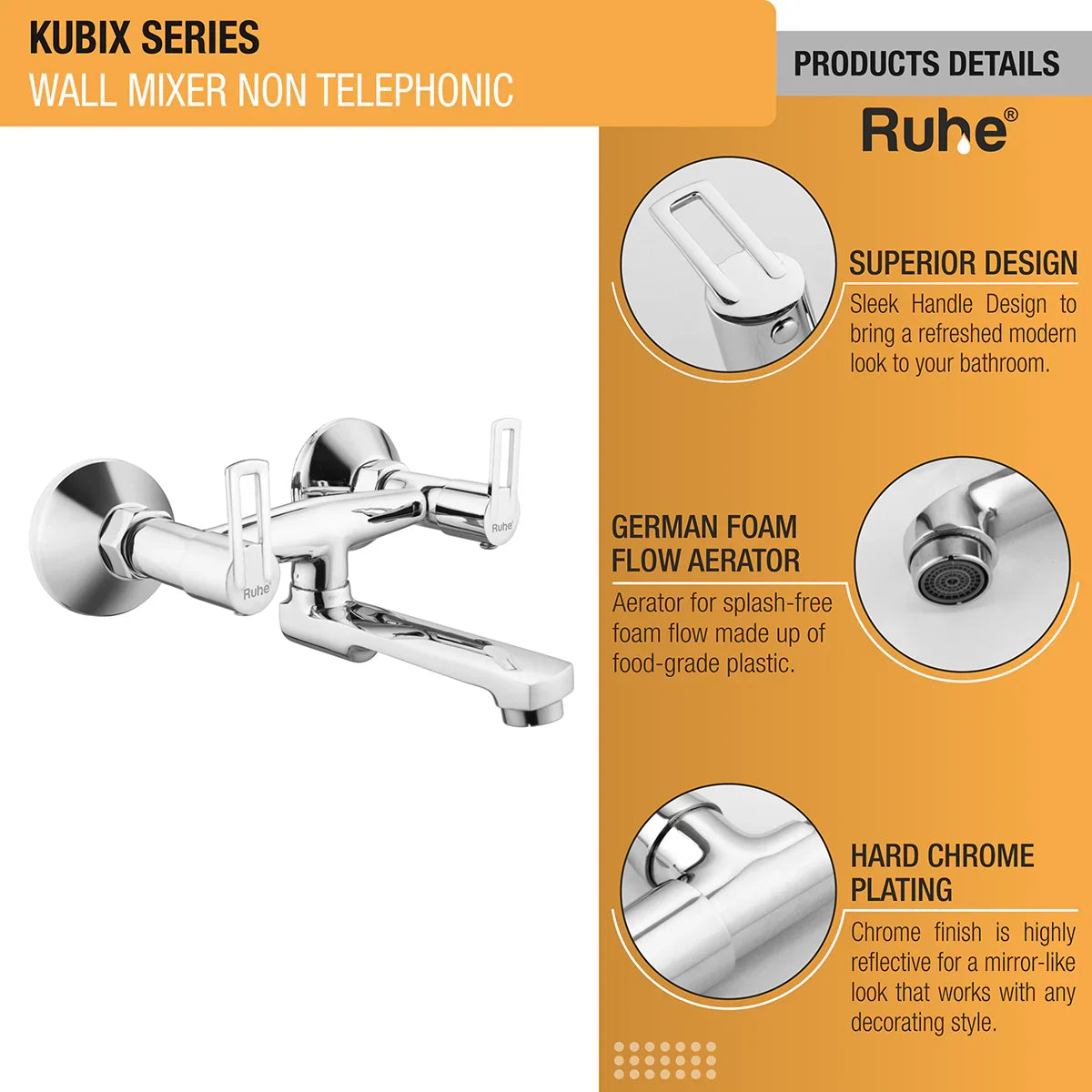 Kubix Wall Mixer Brass Faucet (Non-Telephonic) products details