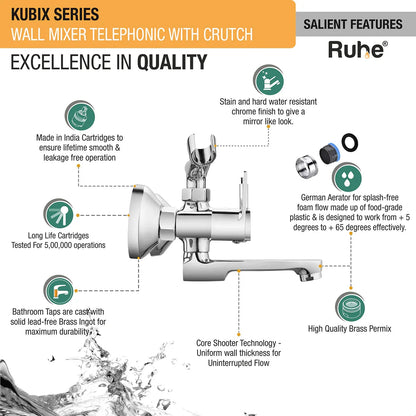 Kubix Telephonic Wall Mixer Brass Faucet (with Crutch) features