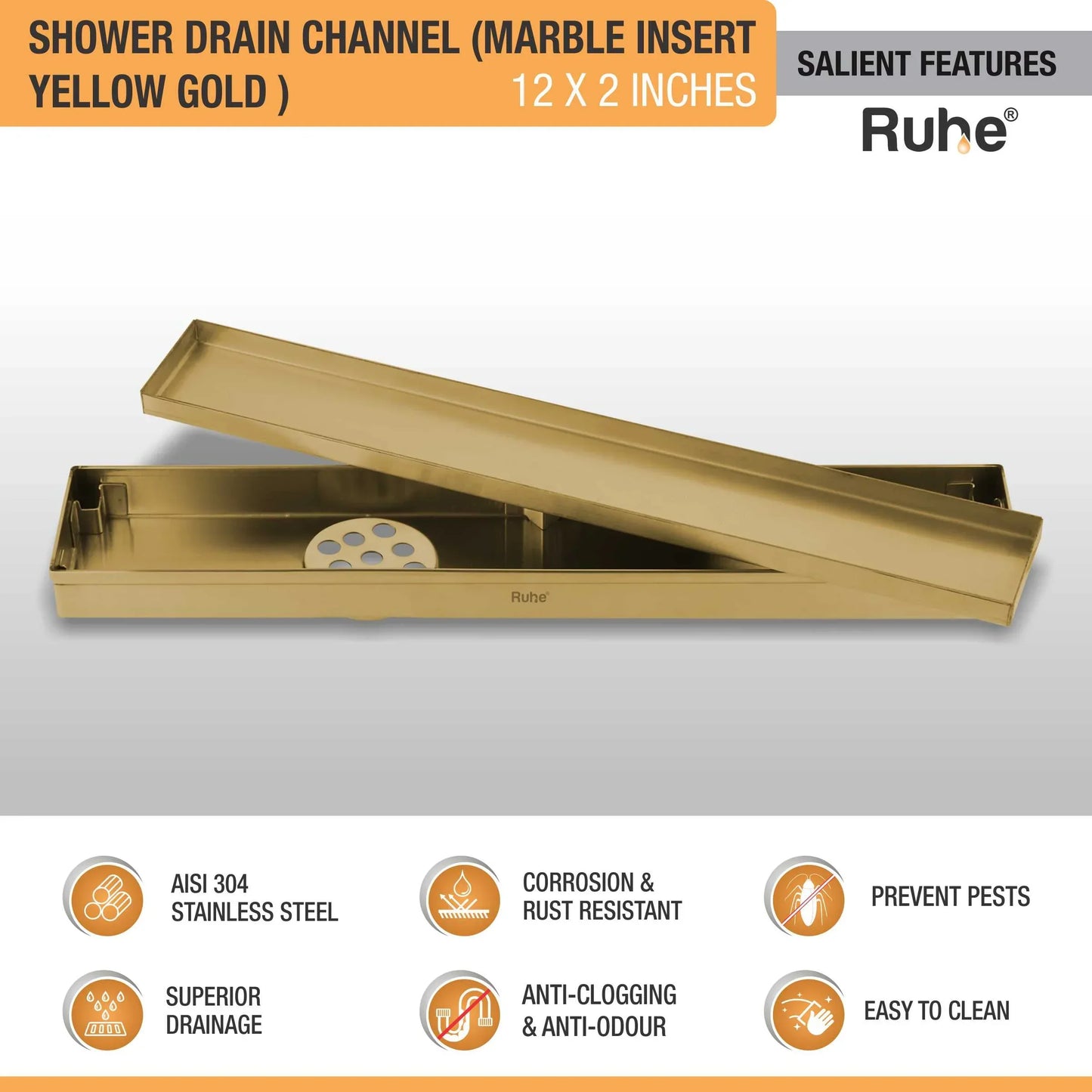 Marble-Insert Shower Drain Channel Coloured (2 Inches)