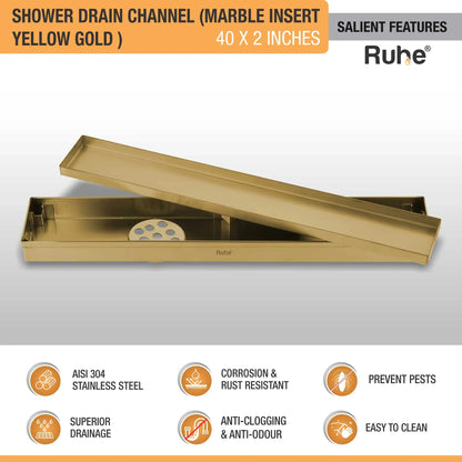 Marble-Insert Shower Drain Channel (2 Inches)