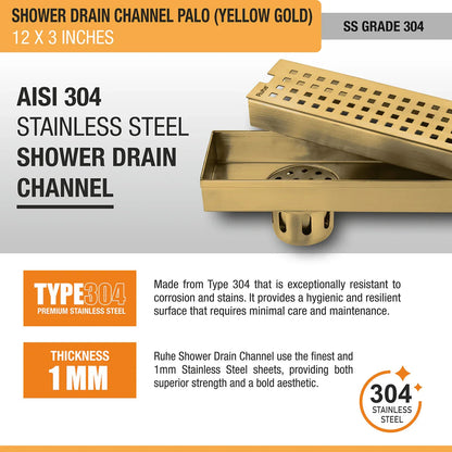 Palo Shower Drain Channel (12 x 3 Inches) YELLOW GOLD stainless steel