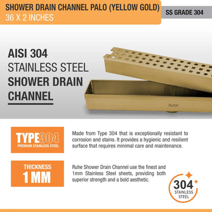 Palo Shower Drain Channel (36 x 2 Inches) YELLOW GOLD stainless steel