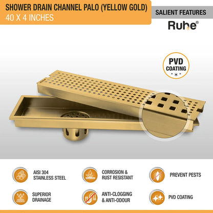 Palo Shower Drain Channel (40 x 4 Inches) YELLOW GOLD features