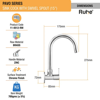 Pavo Wall Mount Kitchen Sink Tap with Swivel Spout