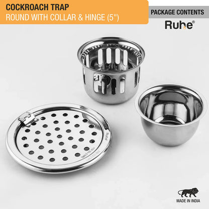 Round Floor Drain (5 Inches) with Hinge & Cockroach Trap (304 Grade) package content