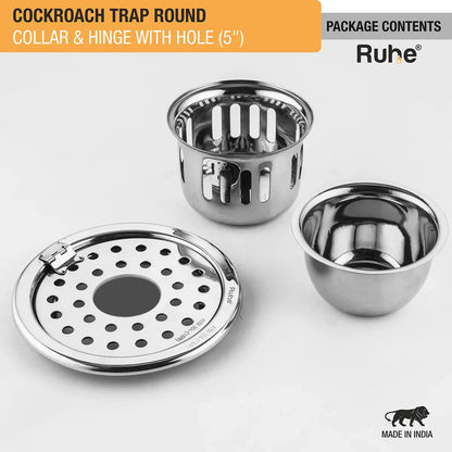 Round Floor Drain (5 Inches) with Hinge, Hole & Cockroach Trap (304 Grade) package content