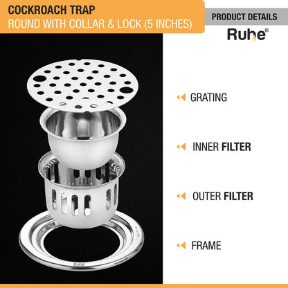 Round Floor Drain with Collar (5 Inches) with Lock and Cockroach Trap (304 Grade) product details