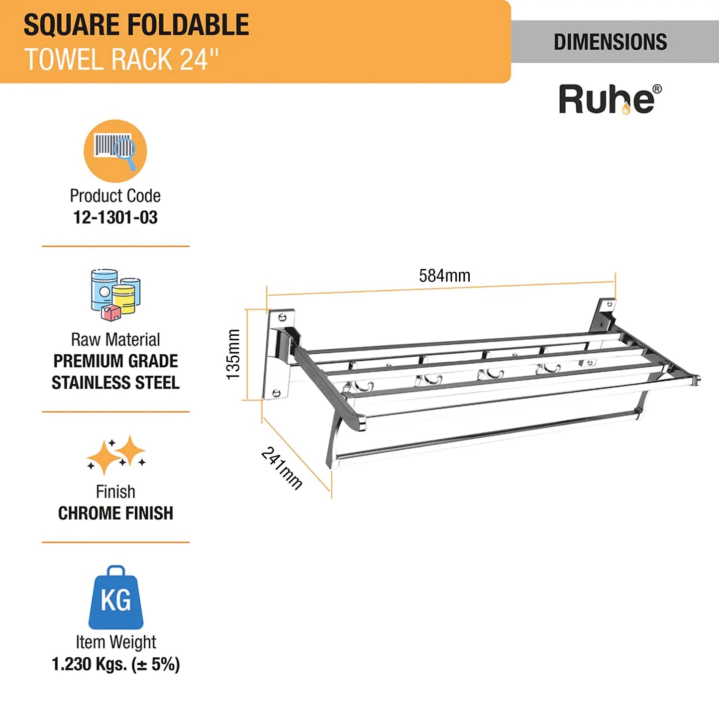Square Foldable Towel Rack (24 Inches) - by Ruhe